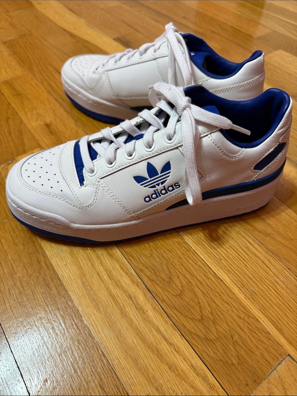 adidas women’s White Sneakers with Blue Trim and Logo